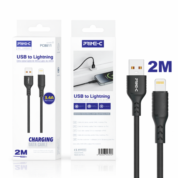 Cable Lightning 2M 3.4A Carga Rápida y Segura para Apple PC8811-2M-NEGRO