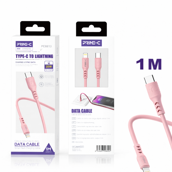 Cable Lightning 1M 35W Carga Rápida y Segura para Apple PC8813-PINK