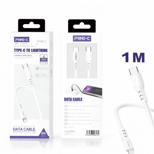 Cable Lightning 1M 35W Carga Rápida y Segura para Apple PC8813-WHITE