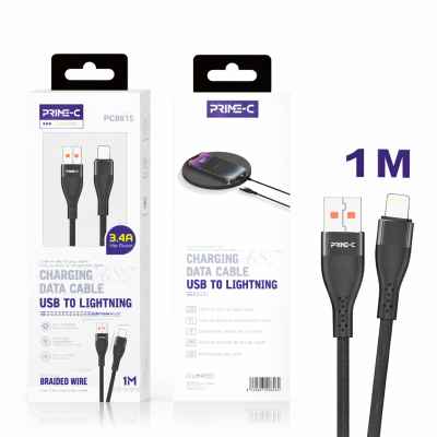 Cable USB - Lightning 1M 3.4A Carga Rápida y Segura para Apple PC8815-BLACK