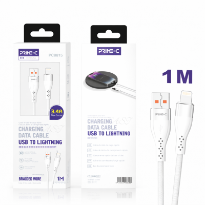Cable USB - Lightning 1M 3.4A Carga Rápida y Segura para Apple PC8815-WHITE