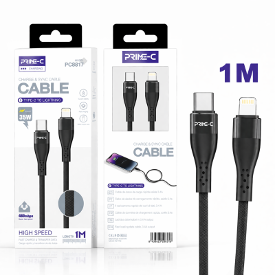 Cable Type-C - Lightning 1M 35W Carga Rápida y Segura para Apple PC8817-BLACK