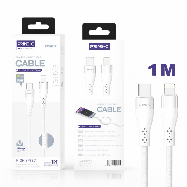 Cable Type-C - Lightning 1M 35W Carga Rápida y Segura para Apple PC8817-WHITE