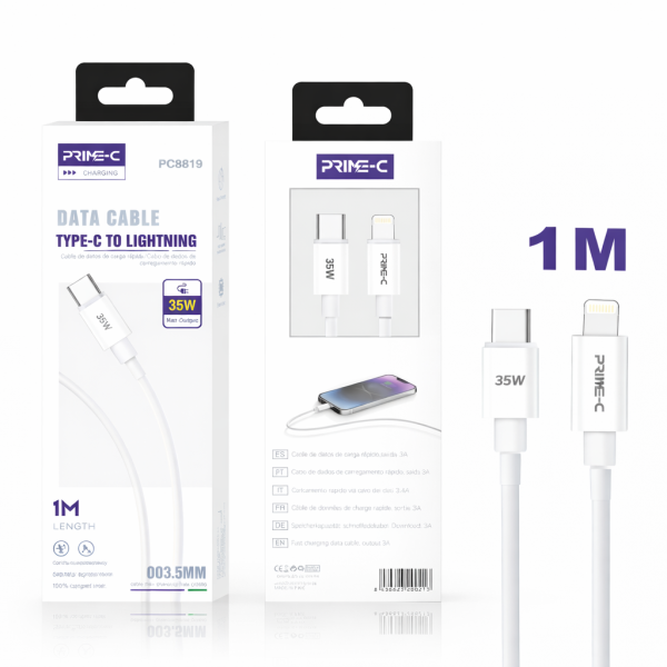 Cable Type-C - Lightning 1M 30W Carga Rápida y Segura para Apple PC8819-WHITE