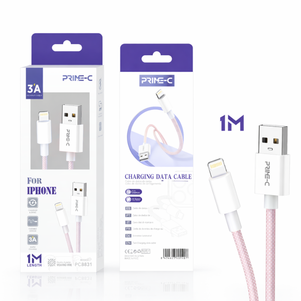 Cable USB - Lightning 1M 3.4A Carga Rápida y Segura para Apple PC8831-PK