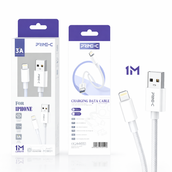 Cable USB - Lightning 1M 3.4A Carga Rápida y Segura para Apple PC8831-WH