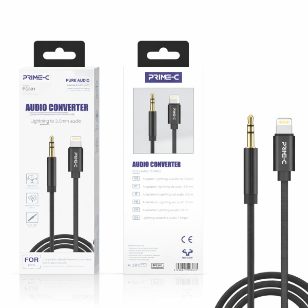 Cable Audio Jack 3.5mm a Lithning PC501-BLACK