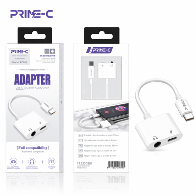 Cable Audio Type-C a Type-C y Jack 3.5mm PC504-WHITE