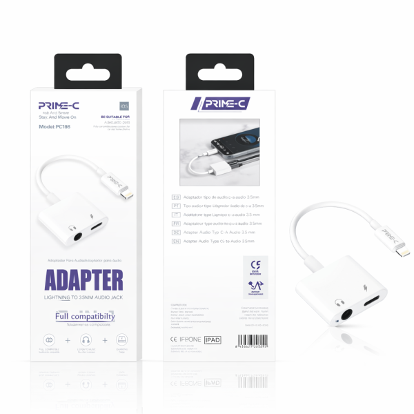 Cable Audio Lightning a Type-C y Jack 3.5mm PC505-WHITE
