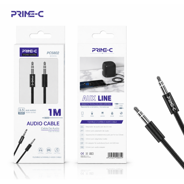 Cable Audio Jack 3.5mm a jack 3.5mm PC5802-1M-NEGRO