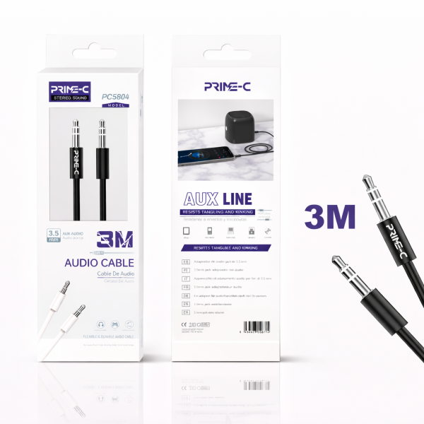 Cable Audio Jack 3.5mm a jack 3.5mm PC5804-3M-NEGRO