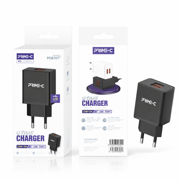 Cargador Adaptador de 2 USB 3A PC8701-BLACK