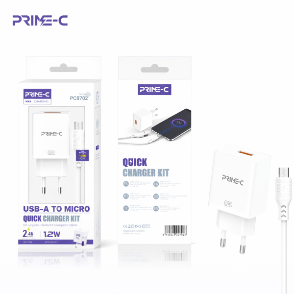 Cargador USB A Micro 2.4A PC8702-WH