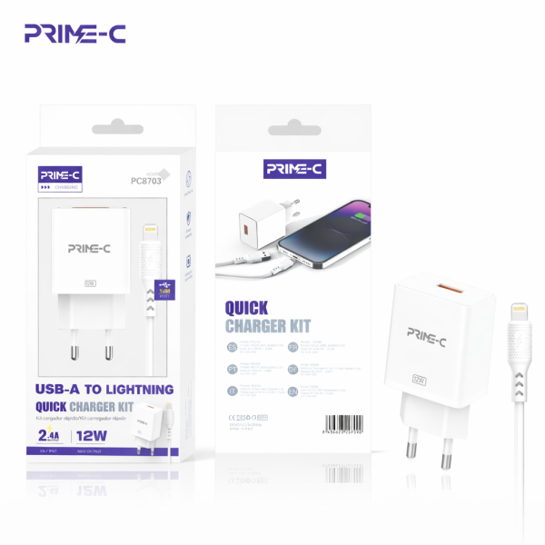 Cargador USB a Lightning 2.4A PC8703-WHITE