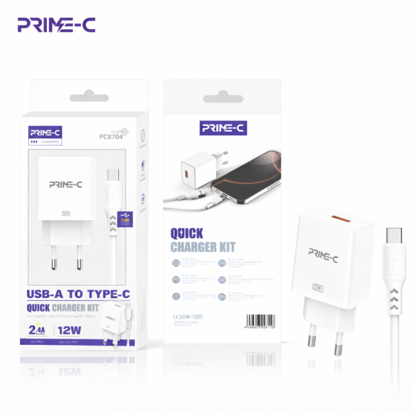 Cargador 2.4A USB-A a Type C PC8704-WHITE