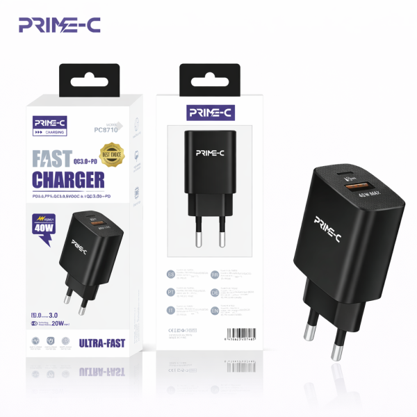 Cargador 20W Type C QC 1USB Completa PC8710-NEGRO