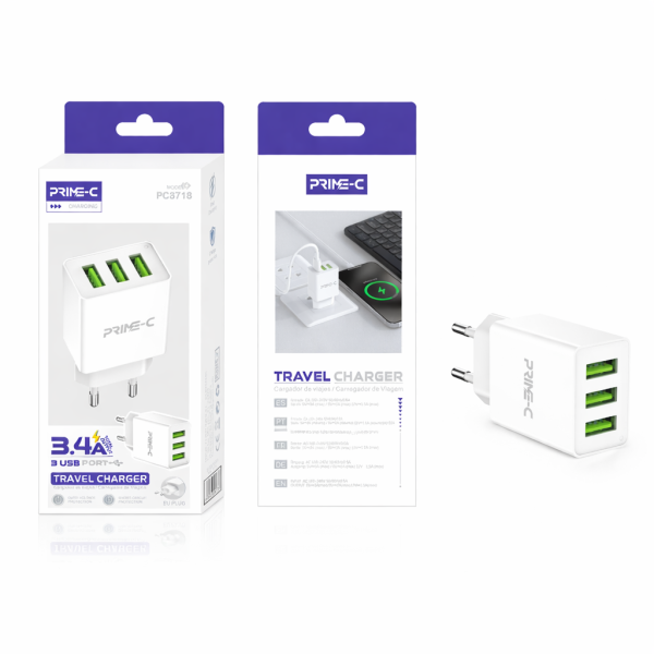 Cargador 3 USB 3.4A QC Completa PC8718