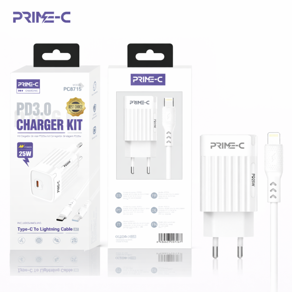 Cargador Type-C a Lightning 25W PC8715-WHITE