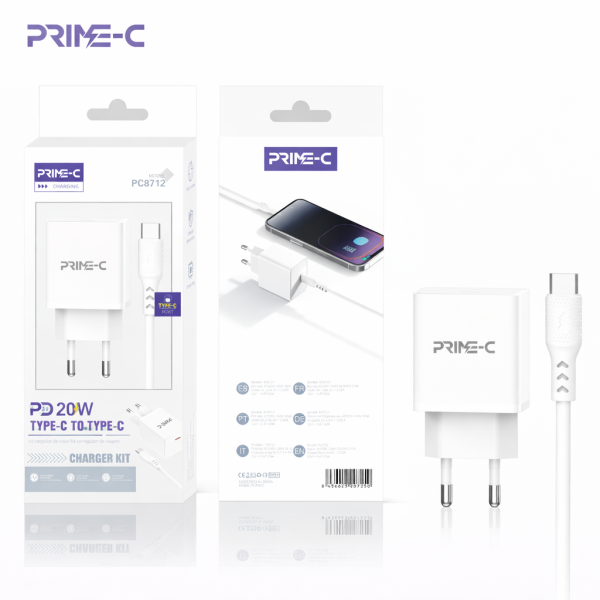 Cargador PD20W Type-C a Type -C PC8712-WH