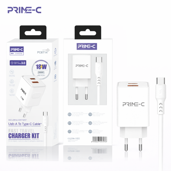 Cargador 18W 3A 2 USB a Type -C PC8714-WH