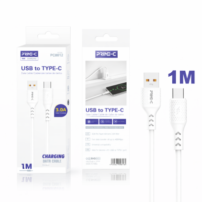 Cable USB - Type-C 1M 3A Carga Rápida y Segura PC8812-1M-BLANCO