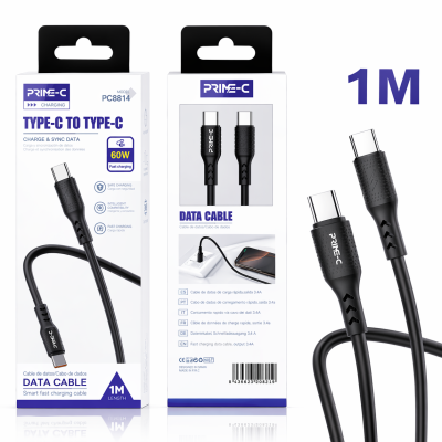 Cable Type-C - Type-C 1M 3A Carga Rápida y Segura PC8814-BLACK