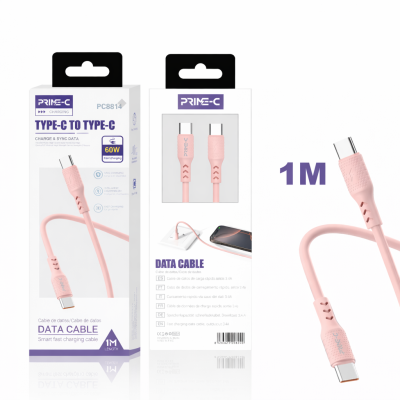 Cable Type-C - Type-C 1M 3A Carga Rápida y Segura PC8814-PINK
