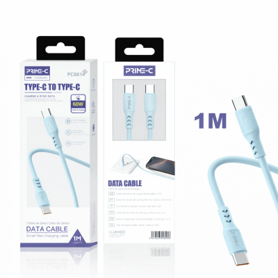 Cable Type-C - Type-C 1M 3A Carga Rápida y Segura PC8814-BLUE