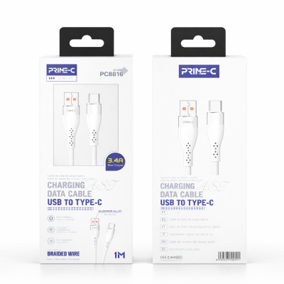 Cable USB - Type-C 1M 3A Aluminio Carga Rápida y Segura PC8816-WHITE