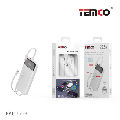 Bateria Externa 10000 mAh Power Bank PD20W+QC22.5W Blanco