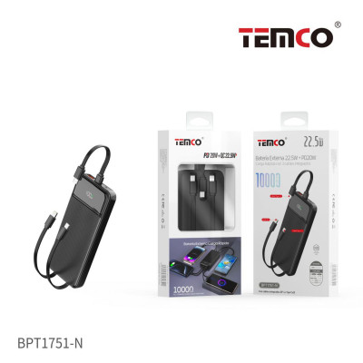 Bateria Externa 10000 mAh Power Bank PD20W+QC22.5W Negro