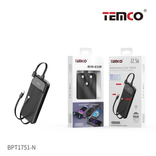 Bateria Externa 10000 mAh Power Bank PD20W+QC22.5W Negro