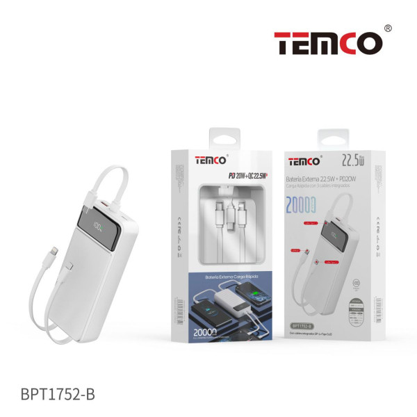 Bateria Externa 20000 mAh Power Bank PD20W+QC22.5W Blanco