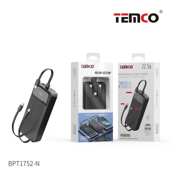 Bateria Externa 20000 mAh Power Bank PD20W+QC22.5W Negro