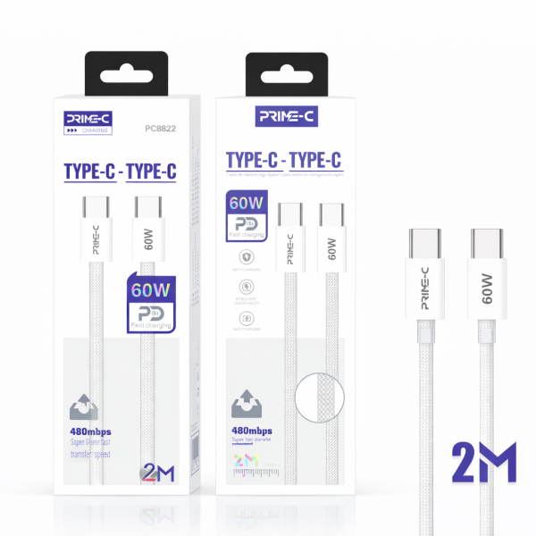 Cable Type-C - Type-C 1M 60W Carga Rápida y Segura PC8822-2M