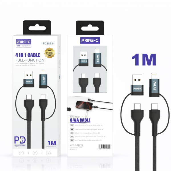 Cable Type-C - Type-C - Lightning 1M 4 en 1 Carga Rápida y Segura PC8823