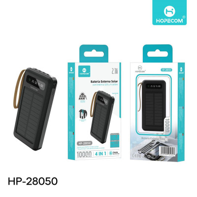 Bateria Externa Solar Con LED y 4 Cable 10000 mAh HP-28050