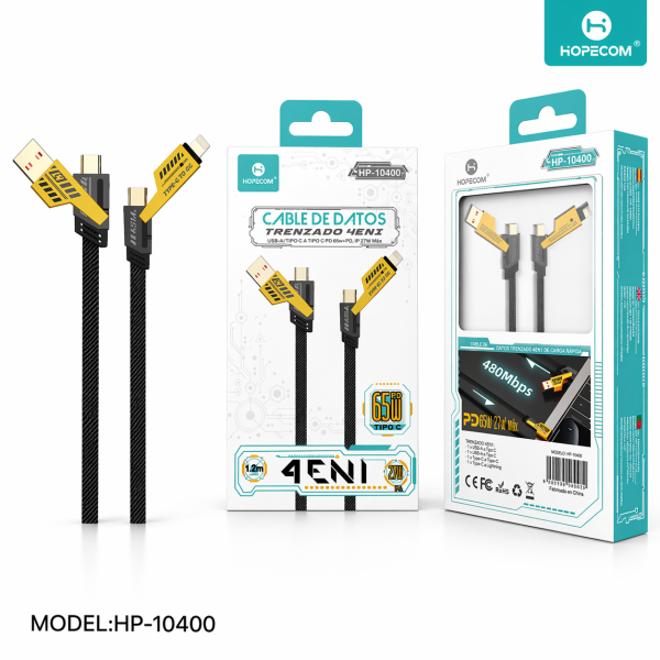 Multi Cable 4 En 1 USB+C To Type-C Lightning PD65W+L27W