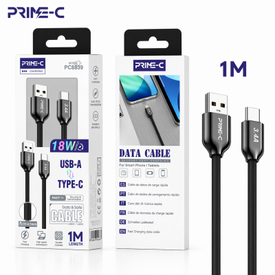 Cable USB - Type-C 1M 3A Carga Rápida y Segura PC8839-BK
