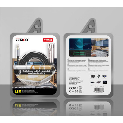 Cable de Audio Jack 3.5 mm a XLR Macho 1.8 m para Micrófono y Mezclador