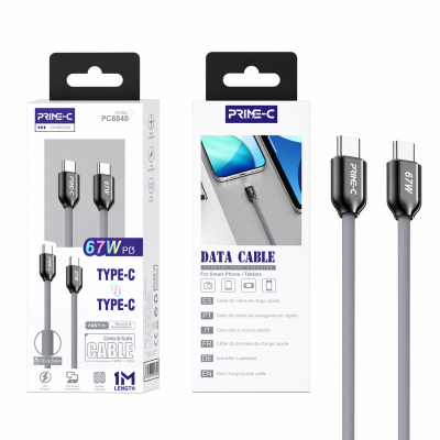 Cable Type-C - Type-C 1M 67W Carga Rápida y Segura PC8840-GY