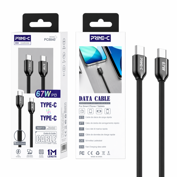 Cable Type-C - Type-C 1M 67W Carga Rápida y Segura PC8840-BK