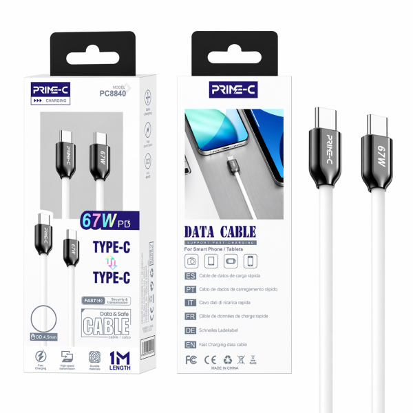 Cable Type-C - Type-C 1M 67W Carga Rápida y Segura PC8840-WH