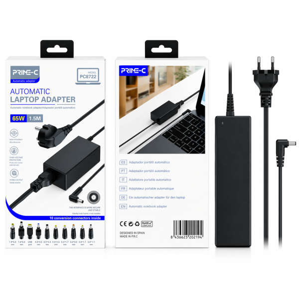 Cargador Universal para Portatil 65W 1.5M PC8722