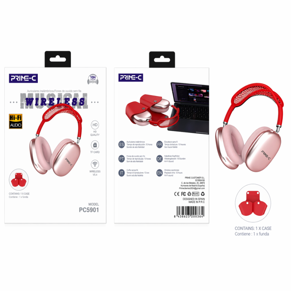 Cascos Inalambrico Bluetooth PC5901-ROJO