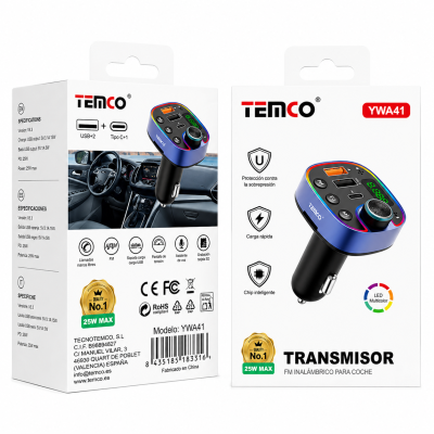 Transmisor FM Bluetooth para Coche PD25W USB-C