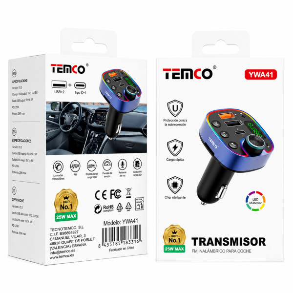 Transmisor FM Bluetooth para Coche PD25W USB-C