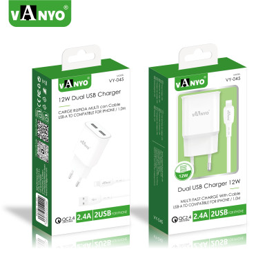 Cargador 2 Usb Con 1M De Cable Carga Rapida 12W PVC VY-045 Usb A Lightning Blanco