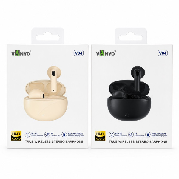 Auriculares TWS Inalámbricos Bluetooth 5.3 HD Stereo Con Bateria de Uso 4-5 Horas Conexion Estable Bluetooth VANYO-V04