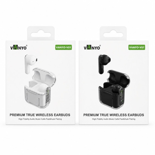 Auriculares TWS Inalámbricos Bluetooth 5.3 HD Stereo Con Bateria de Uso 4-5 Horas Conexion Estable VANYO-V01